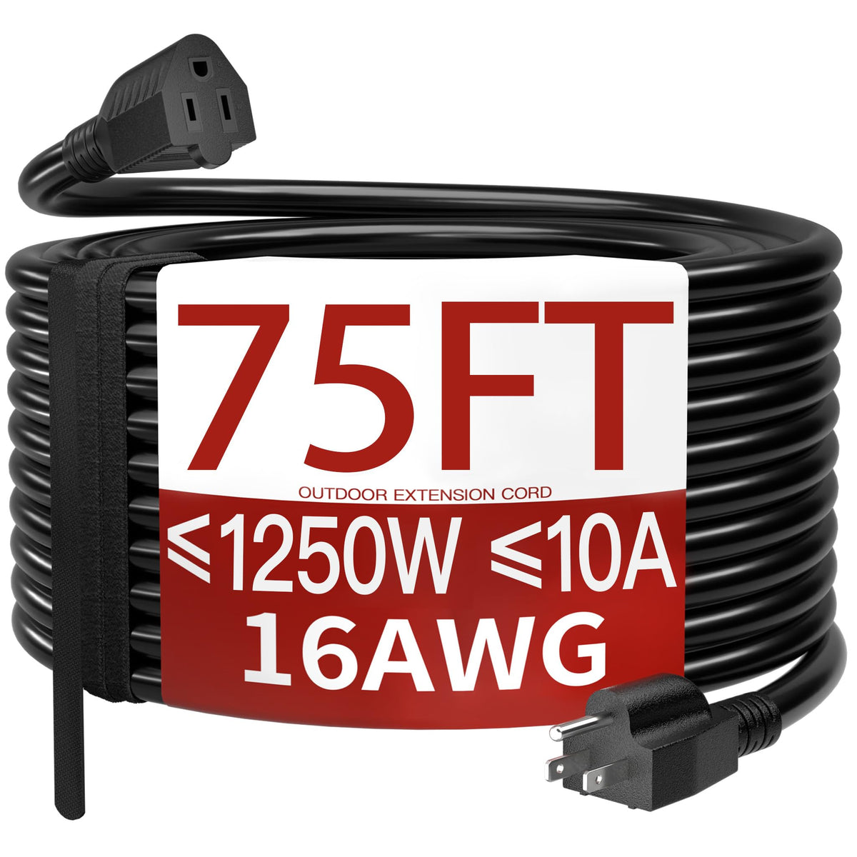 Skrizcable 16/3 15 FT Outdoor Extension Cord Waterproof, Black Power Cord