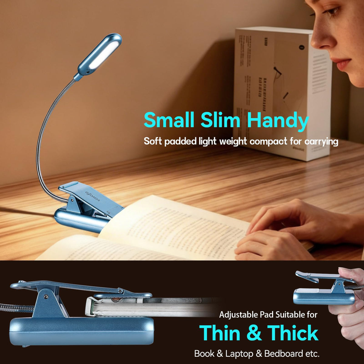 VAVOFO Rechargeable Reading Light, Clip on Book Light for Reading in Bed