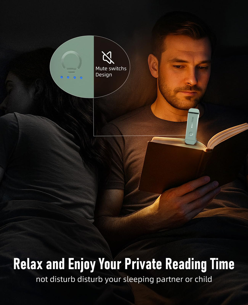 HIONXMGA Book Light,Rechargeable Reading Light for Books in Bed at Night
