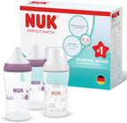 NUK Perfect Match Baby Bottle | 3+ Months | 260ml | Anti Colic Feeding Bottle | PP | Temperature Control Indicator | Hippo | 3 Count