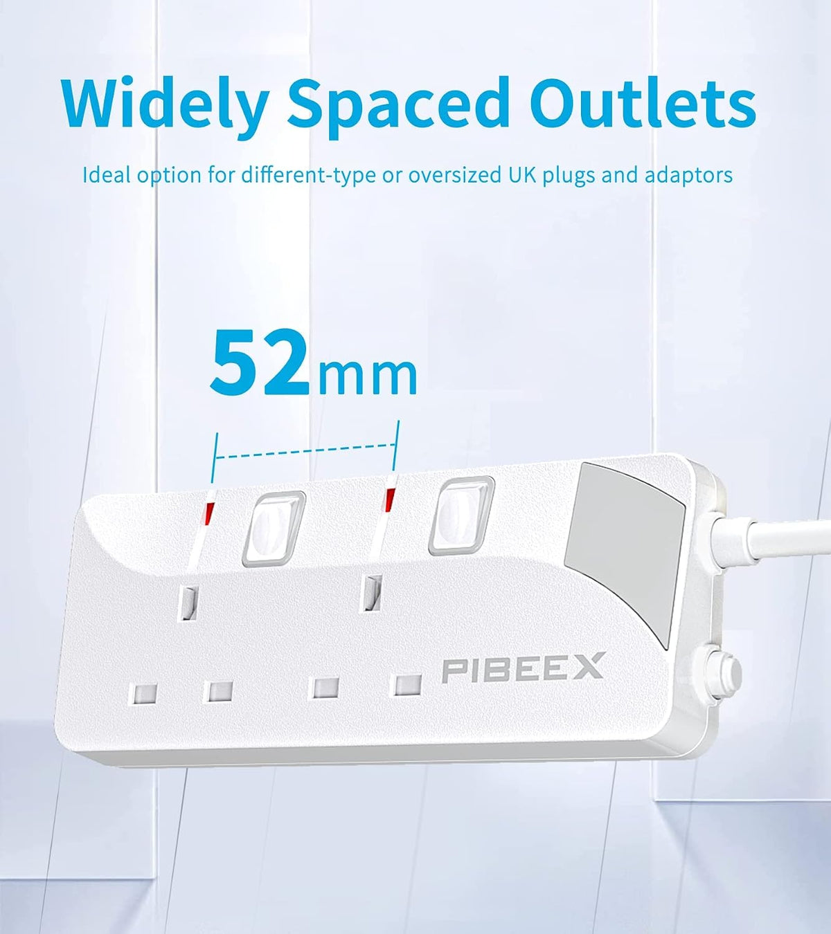 PIBEEX Extension Lead 2 Way Plug Sockets with Individual Switches Wall Mountable Power Strip 3M Extension Cable 13A Fused UK Plug 3250W