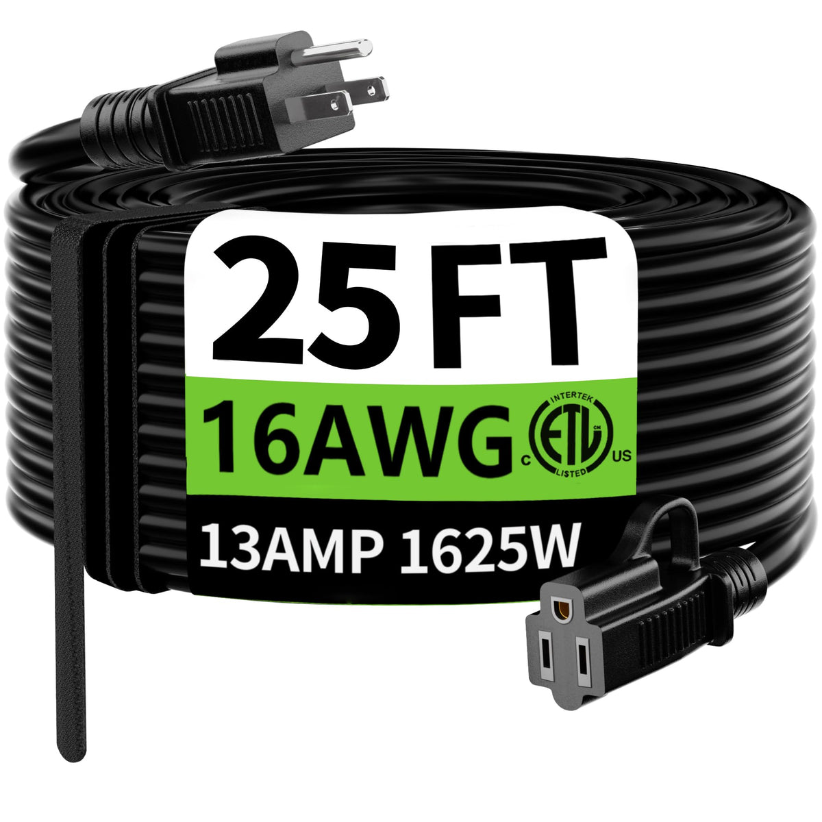 HUANCHAIN Indoor Black Extension Cord 3 FT Waterproof 16/3 Gauge