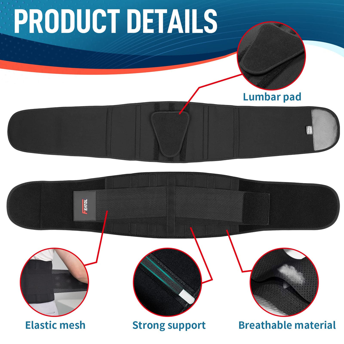 FEATOL Back Brace for Men & Women, Lower Back, Sciatica Pain Relief
