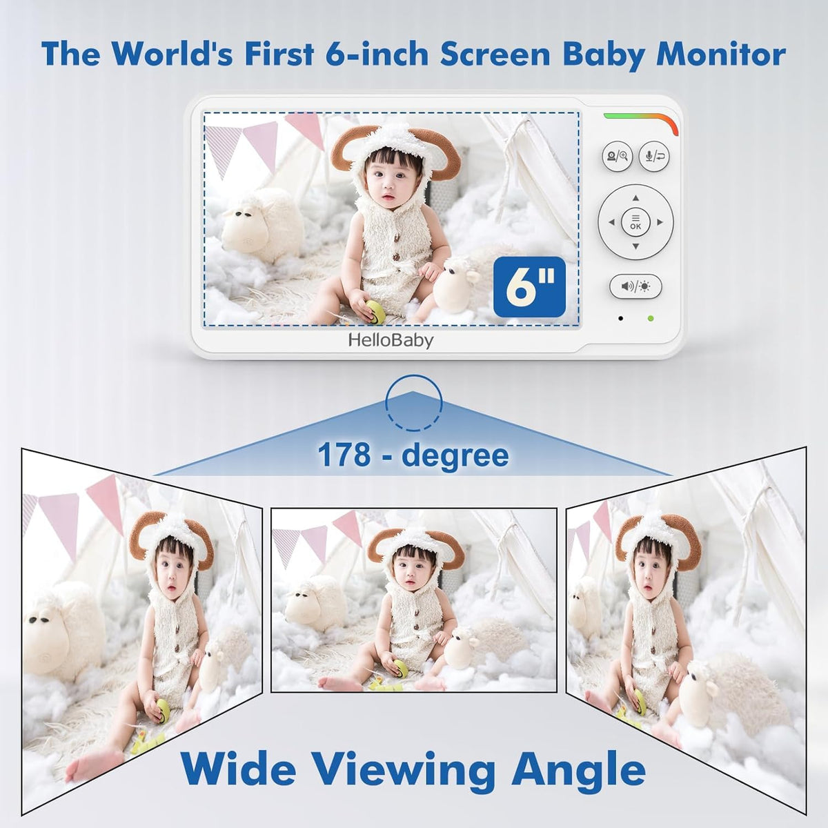 HelloBaby Baby Monitor with Camera and Audio, World First 6" Split Screen