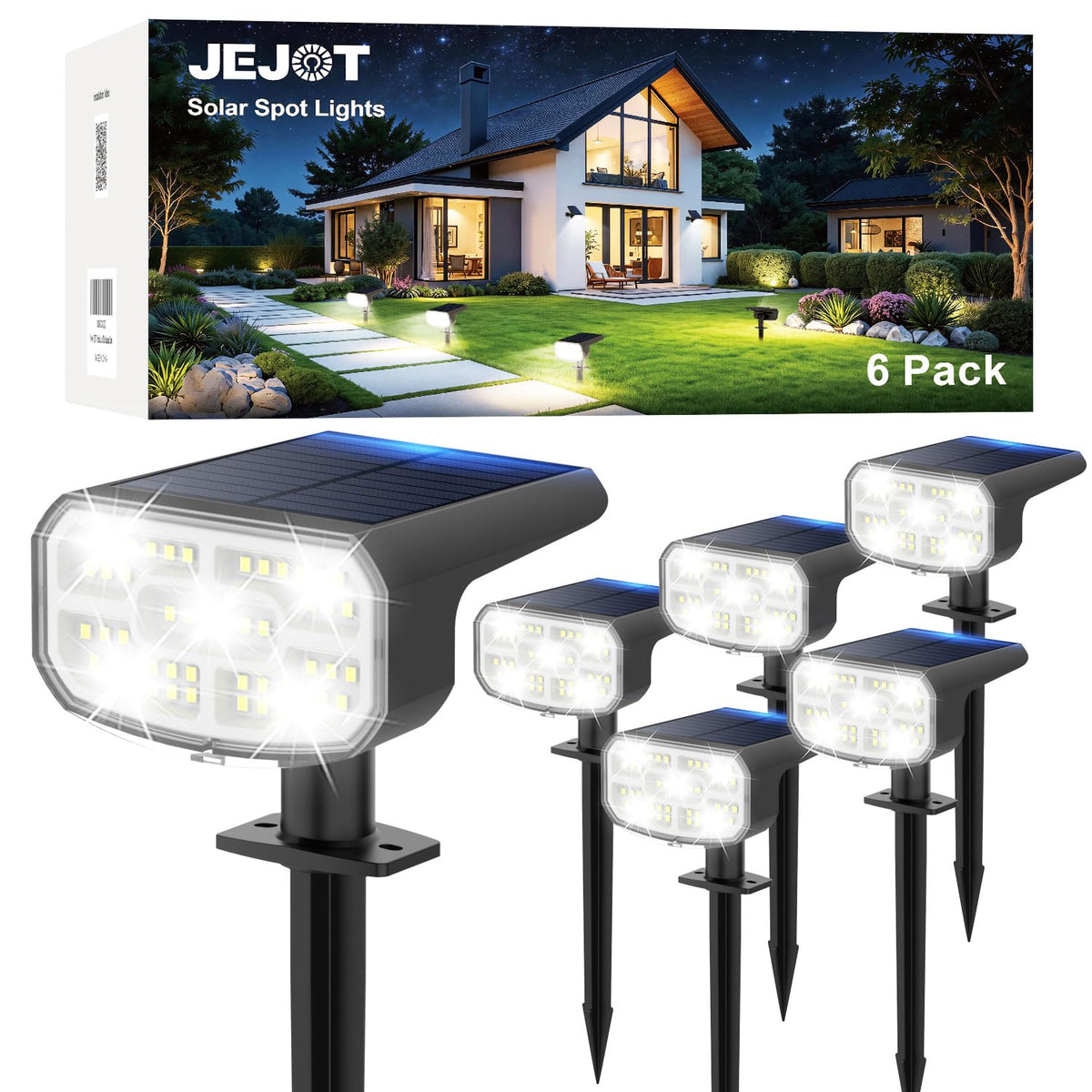 JEJOT Solar Spot Lights Outdoor Waterproof, Solar Spotlights, 2 Pack