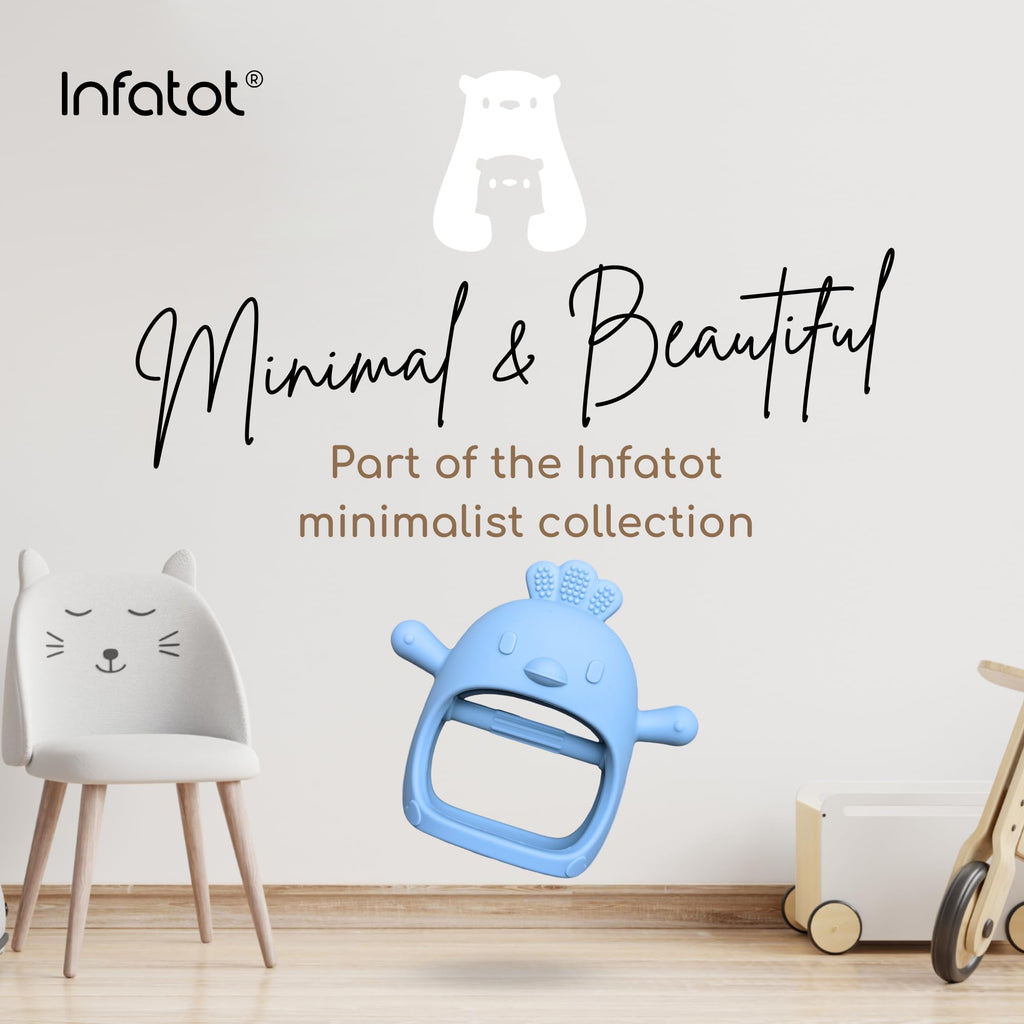 Infatot® Teething Toys for Baby Gifts – Chipmunk Silicone Mitten Teether, Soothing Glove for Infants, Baby Toys 0-6 Months, Soft Chewable Teether Toy to Prevent Finger Sucking, CM Blue.