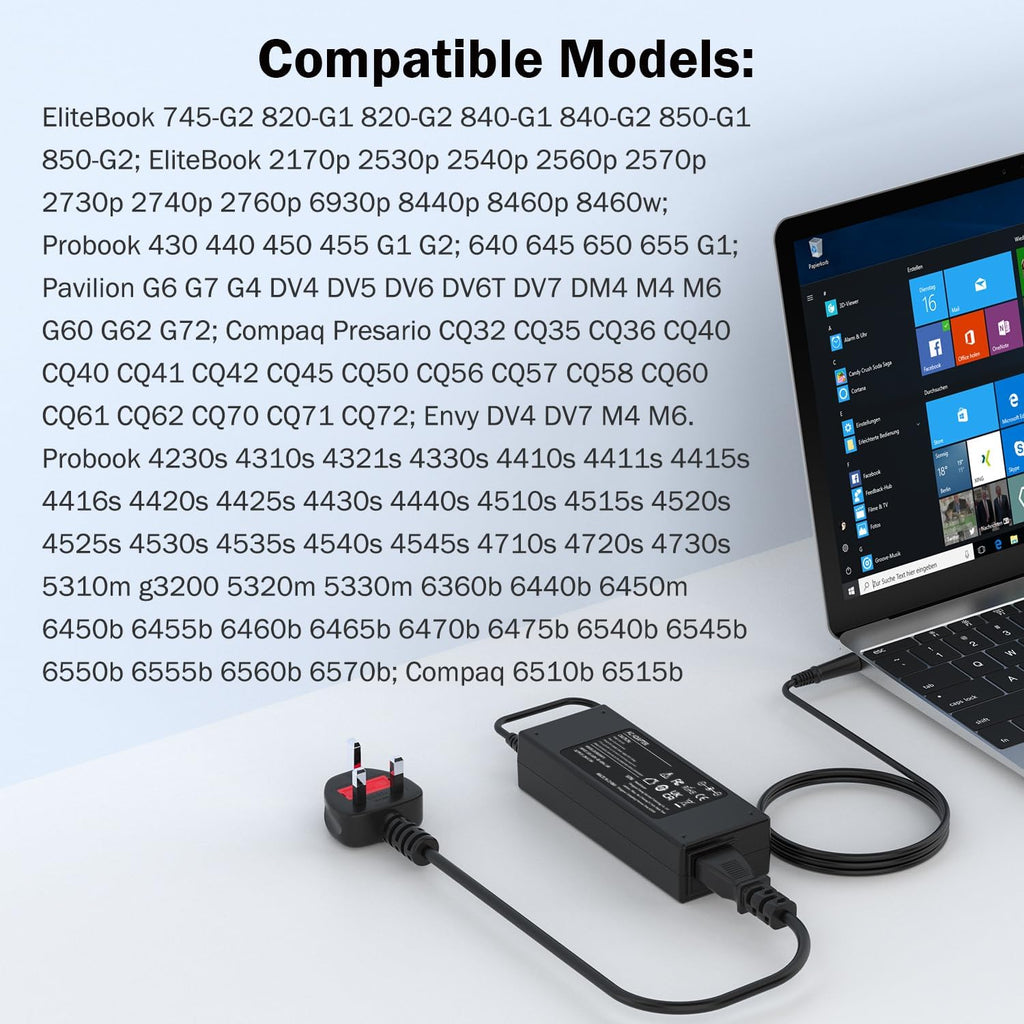 90W Laptop Charger Compatible with HP EliteBook Probook Pavilion Compaq