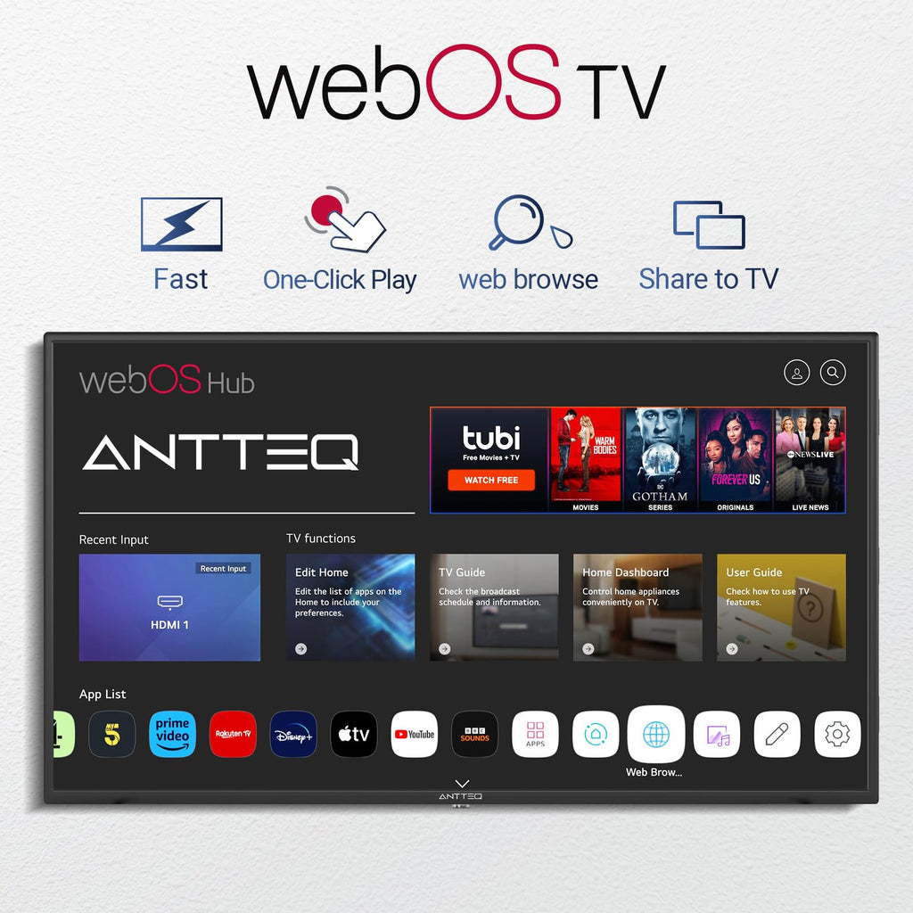 Antteq 32 Inch TV, Central Stand Design TV 720P Freeview HD Dolby Audio DVB T2/S2 LED Television, HDMI USB Media Player Monitor PS5 Xbox, Standard Nonsmart TV Small Screen for Bedroom Kitchen Black