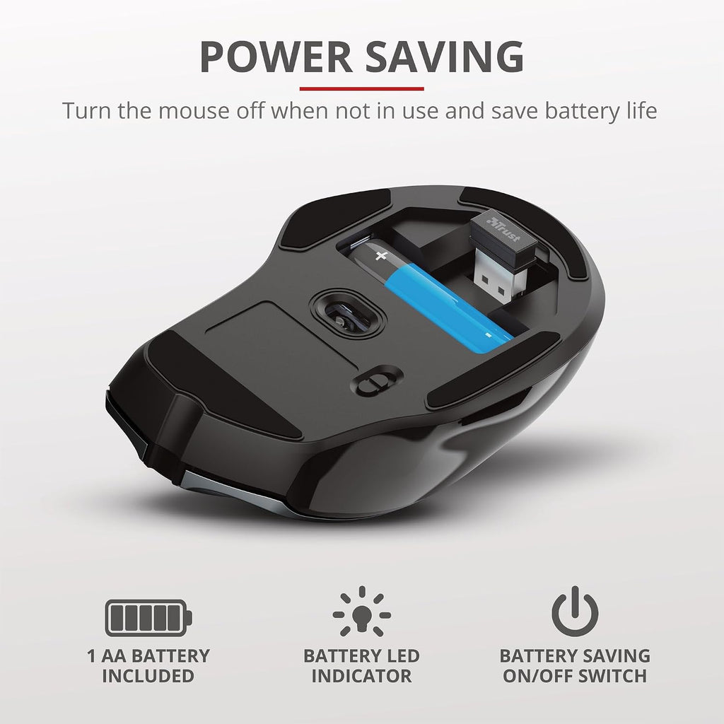 Trust Nito Ergonomic Wireless Mouse with Thumb Rest, 6 Buttons