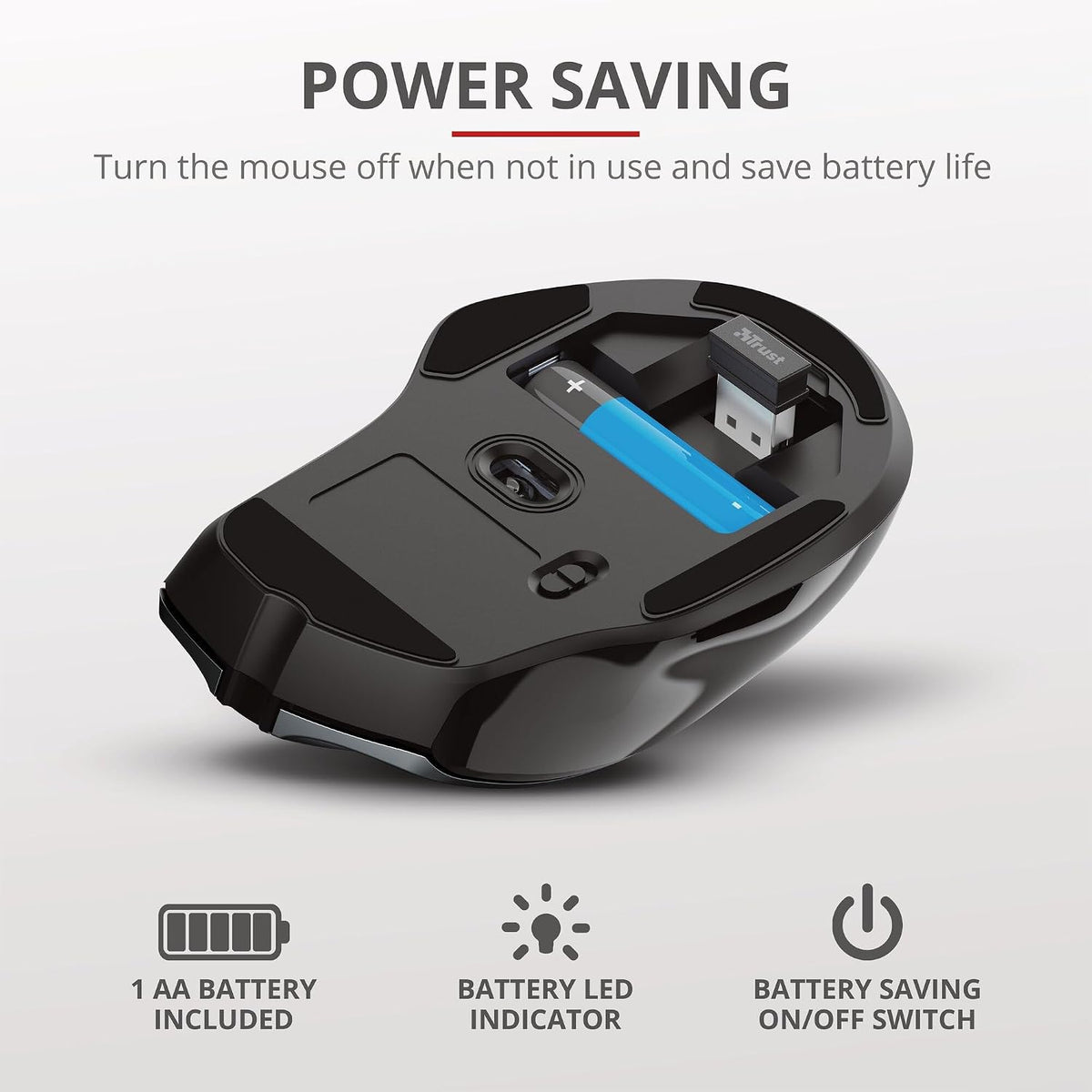 Trust Nito Ergonomic Wireless Mouse with Thumb Rest, 6 Buttons