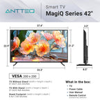 Antteq 32 Inch TV, Central Stand Design TV 720P Freeview HD Dolby Audio DVB T2/S2 LED Television, HDMI USB Media Player Monitor PS5 Xbox, Standard Nonsmart TV Small Screen for Bedroom Kitchen Black