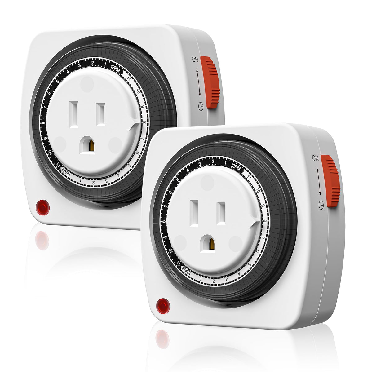 BN-LINK U47 Indoor Mini 24-Hour Mechanical Outlet Timer, 3-Prong, 2-Pack