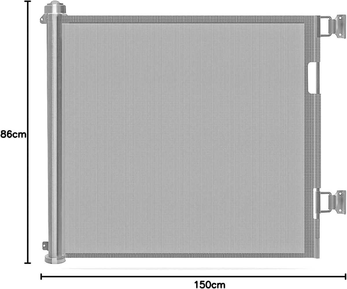 Retractable Stair Gate for Baby, Extra Wider Safety Dog Gate 150cm, 86cm Tall, One Hand Operated Baby Gate for Stairways & Hallways, Indoor & Outdoor, Grey (150cm)