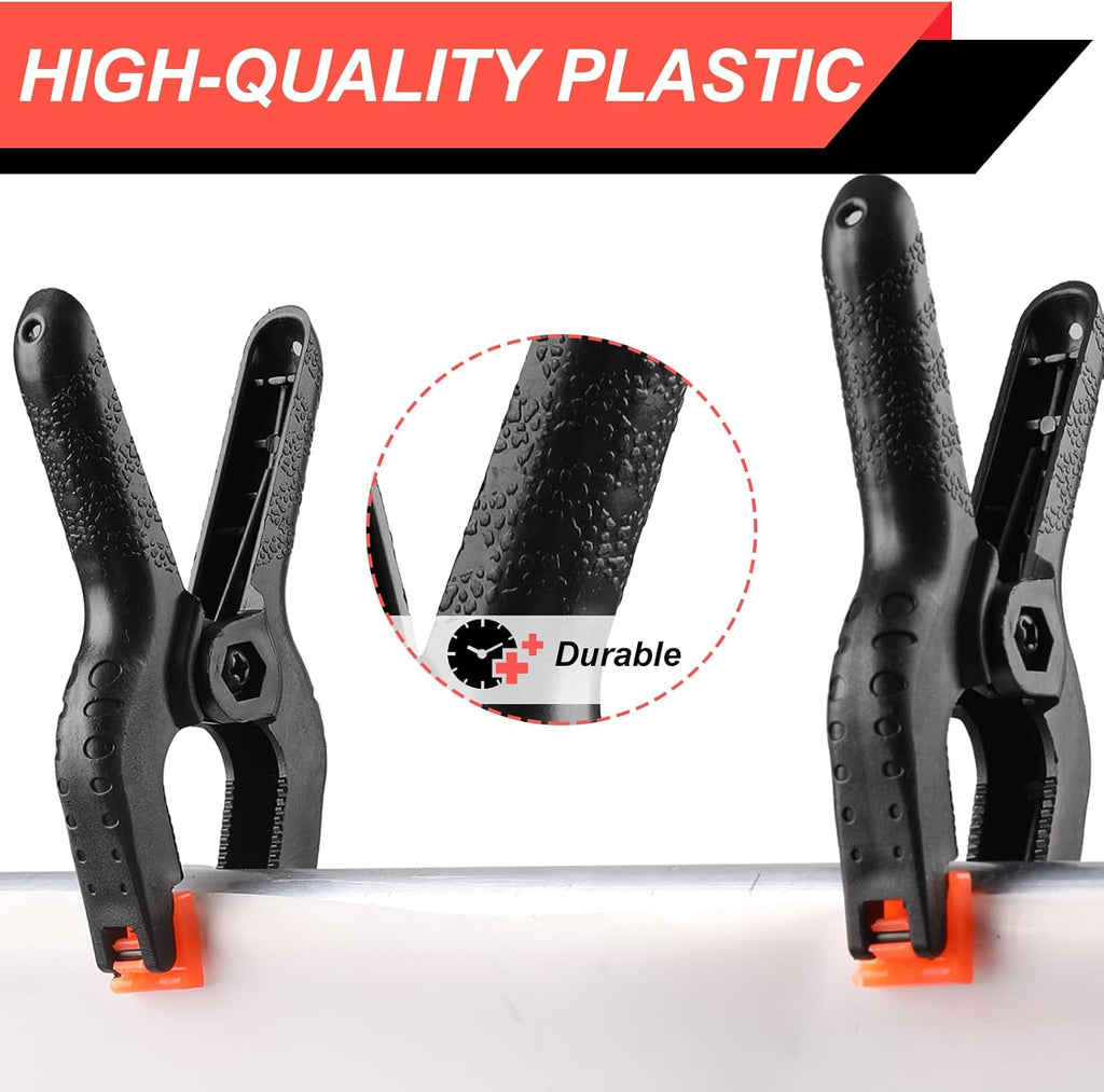 12 Pack Plastic Spring Clamps, 3.5inch Small Heavy Duty Clips for Crafts, Backdrop Stand, Woodworking, Photography Studios (Black)