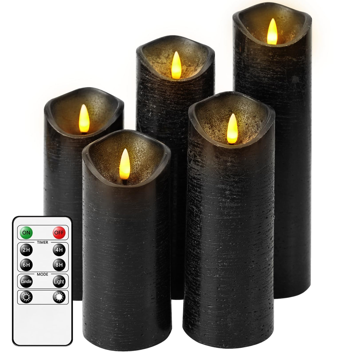 Nimiko Flameless Candles with Remote, Battery Operated Flickering Flameless Candles, LED Candles with Timer 2/4/6/8H, with Realistic LED Candles Set of 12 (D2.2 x H 5" 6" 7") (Black)