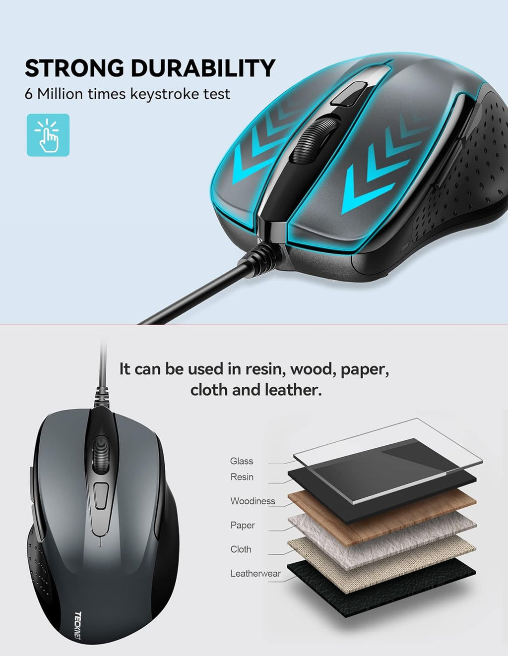 TECKNET USB Wired Mouse,6400 DPI Optical,6-Button Ergonomic Computer Mouse