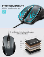 TECKNET USB Wired Mouse,6400 DPI Optical,6-Button Ergonomic Computer Mouse