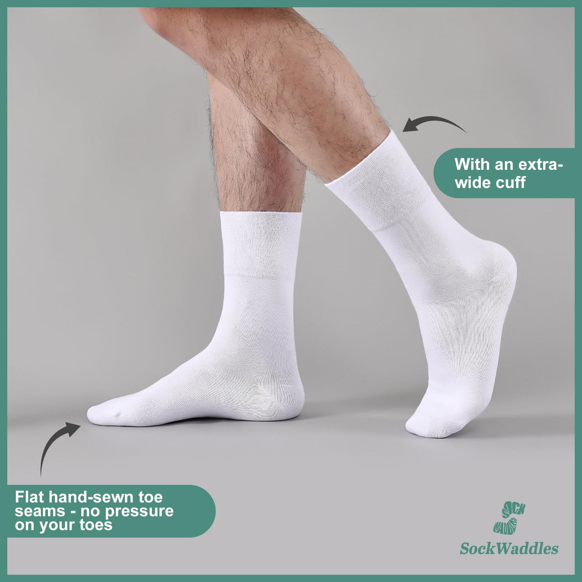 SockWaddles Diabetic Socks for Men & Women, 6 Pairs, Soft Loose Top