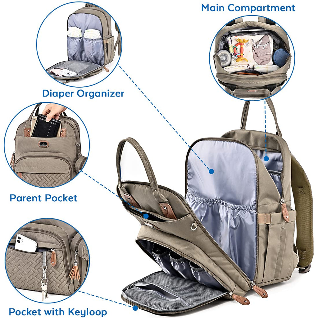 Dikaslon Baby Changing Bag Backpack, Large Nappy Back Pack Multifunction Baby Bags with Portable Changing Mat, Pacifier Holder, and Stroller Straps, for Mom and Dad
