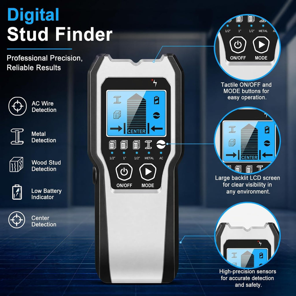 FOLAI Upgraded TH550 Stud Finder Wall Scanner - 5 in 1 Stud Detector Detector Beam Finders Wall Detector Sensor Center Finding with LCD Display for Wood AC Wire Metal Studs Cable Joist Detection
