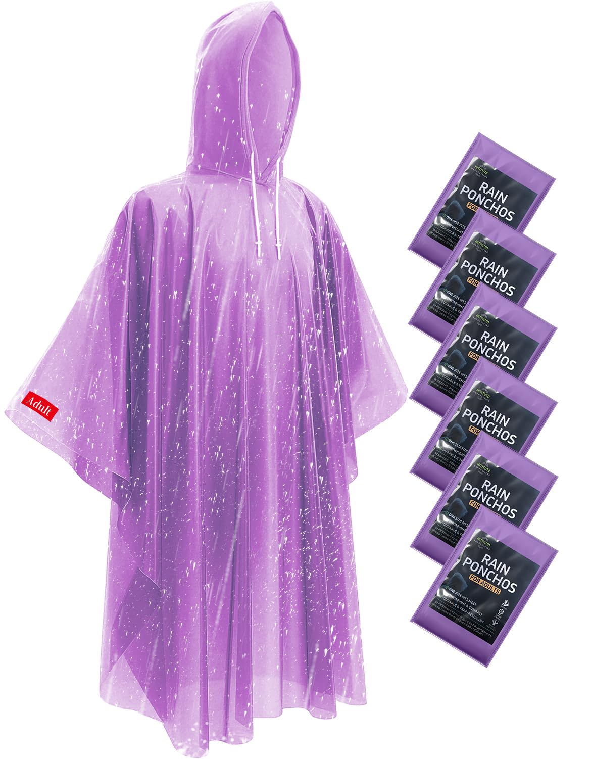 Hitituto Rain Ponchos for Adults - Extra Long Emergency Poncho with Hood, 6/12/24 Family Pack Raincoat, Home Survival Kits