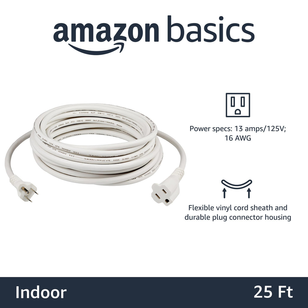 Amazon Basics Extension Cord, 3 Prong Outlet Extender, Indoor Power Cord, 13 Amps, 125V, 6 Ft, Black