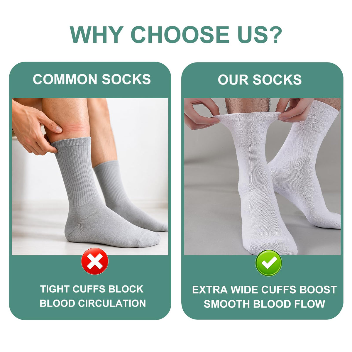 SockWaddles Diabetic Socks for Men & Women, 6 Pairs, Soft Loose Top