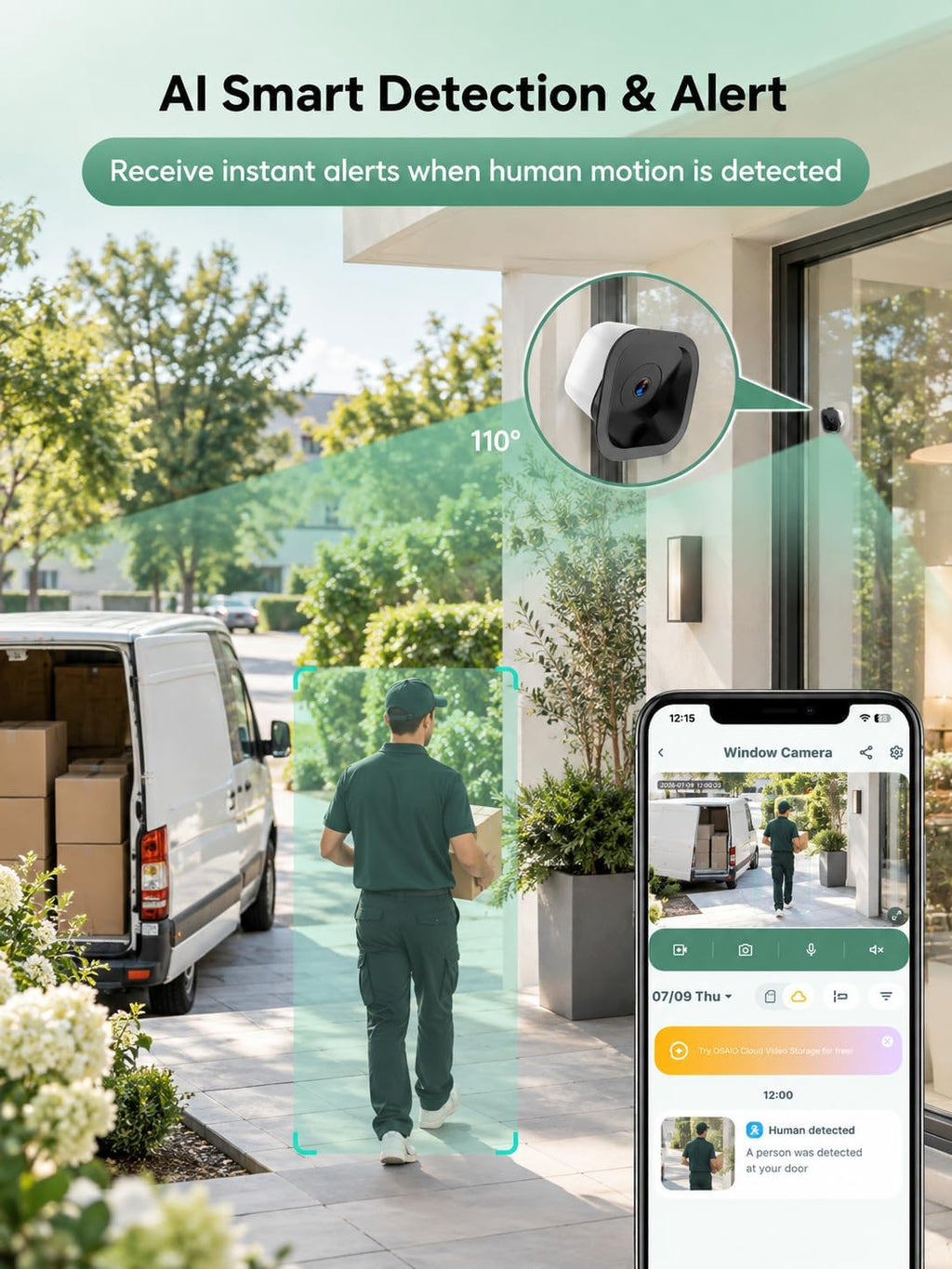 2K 3MP Window Security Camera with Motion Detection Indoor Window Cameras