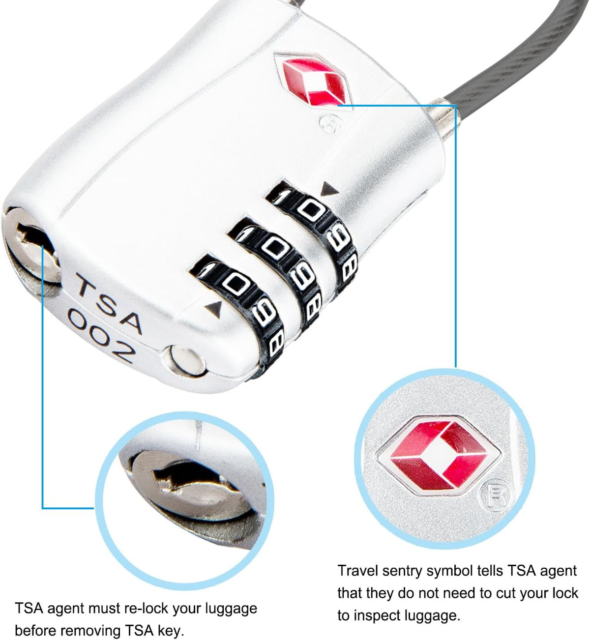 Diyife TSA Approved Luggage Locks with Flexible Steel Cable, Easy to Set up