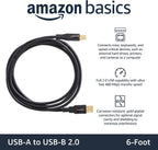 Amazon Basics USB Printer Cable, USB-A to USB-B 2.0, 1.8 m, Black