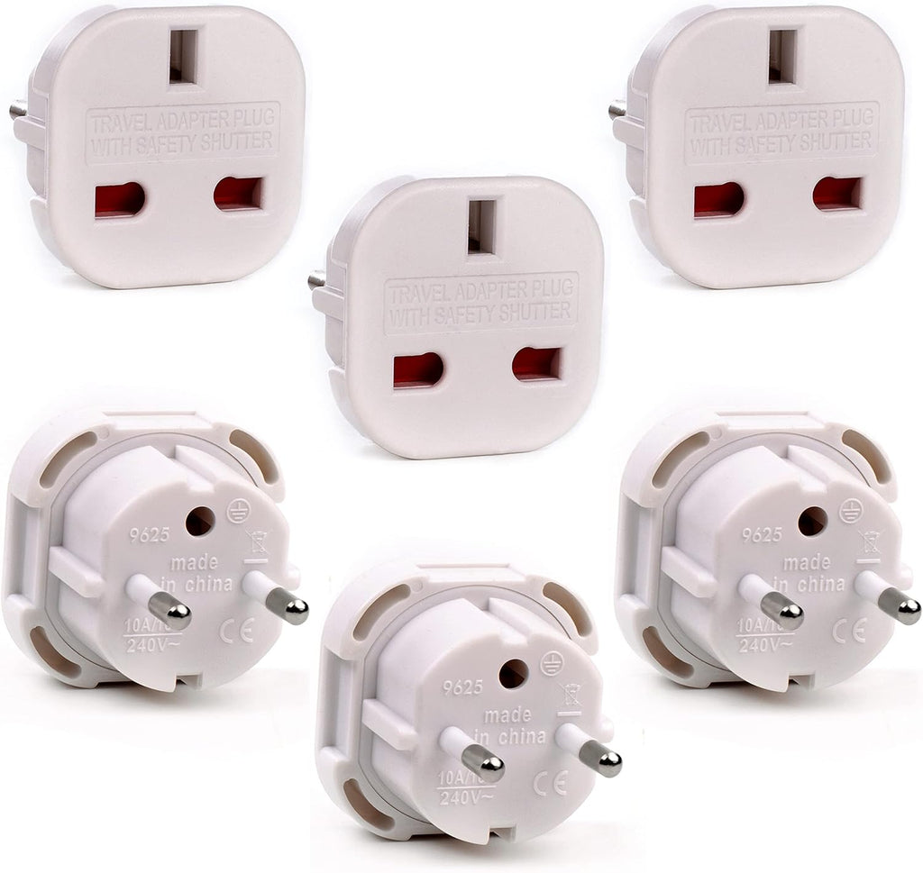 EU Travel Adapter - UK to European Plug Adapter - Travel Plug adaptor Converter Type C, E, F (White)