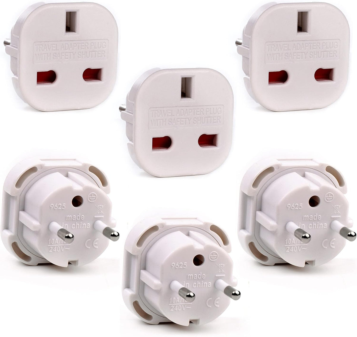 EU Travel Adapter - UK to European Plug Adapter - Travel Plug adaptor Converter Type C, E, F (White)