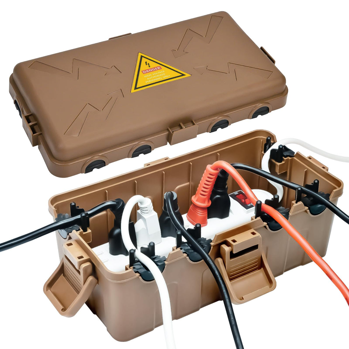 Hrensaw Medium Outdoor Electrical Box(10.6x5.5x4.5inch),Weatherproof Connection Box w/6 Cable Entry,IP54 Waterproof Extension Cord Cover Protect Power Strip,Timer,Plug,Holiday Lights,Black