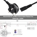TV power cable 3M, 2 Pin Mains Power Lead Fig Figure 8 UK Power Cable, IEC320C7 to BS 1363 C7 Figure 8 Power Lead compatible with Samsung LG Philips Toshiba TV/Printer/PS4/PS3/PS5…