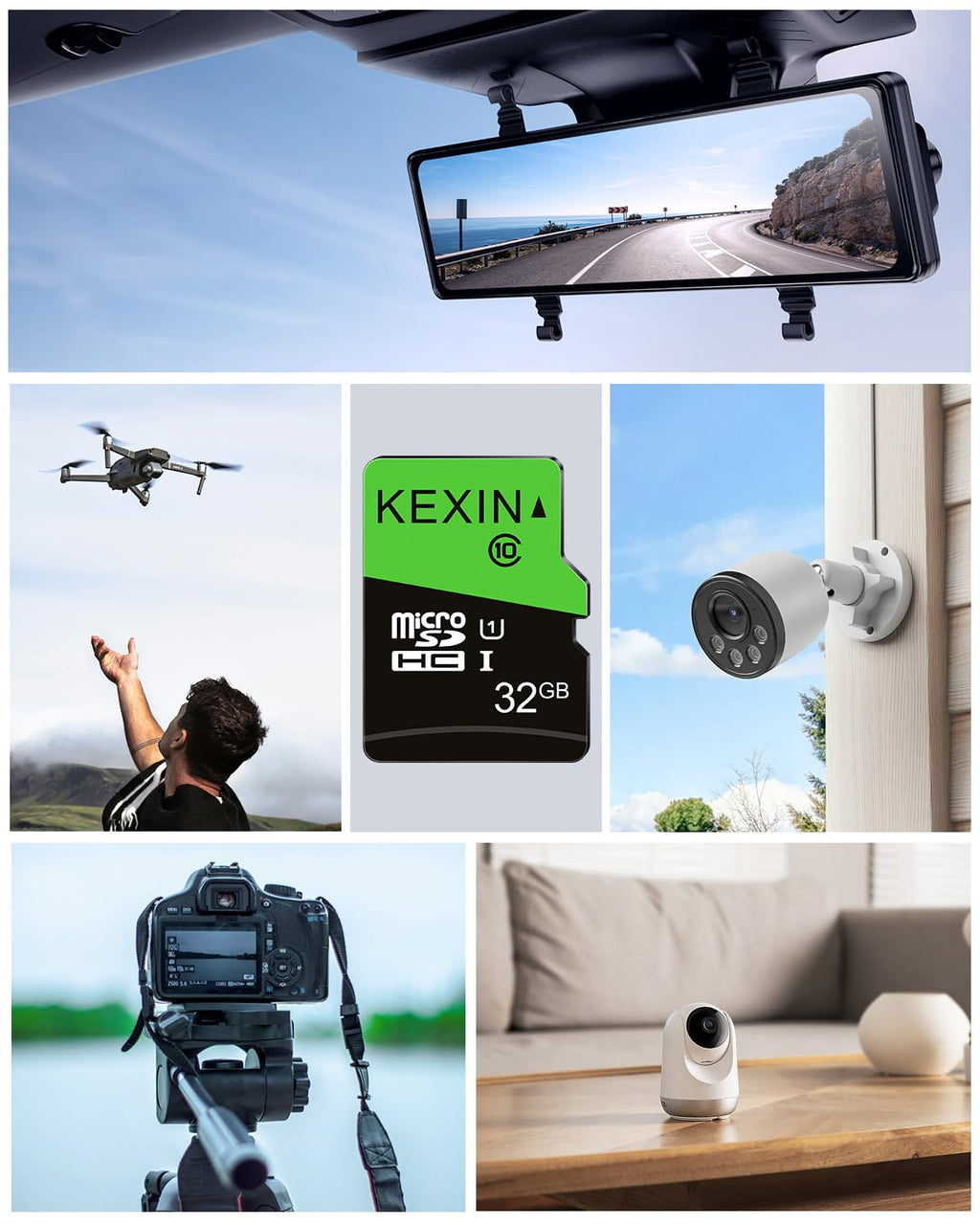 KEXIN Micro SD Card 64GB, MicroSDXC Memory Card UHS-3 Up to 85MB/s Read 30MB/s Write, Class 10 C10 U3 TF Card for Camera, Smartphone, Security System, Drone, Tablet (Black Green)