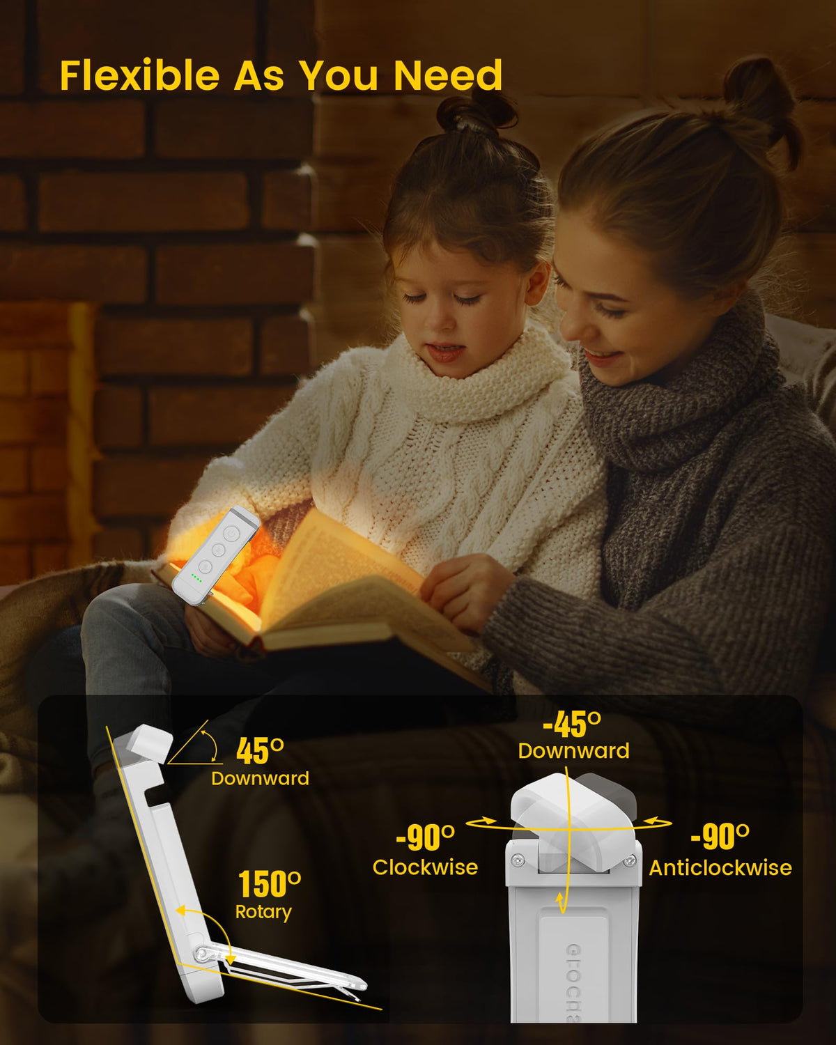 Glocusent USB Rechargeable Book Light, Portable Clip-on LED Reading Light