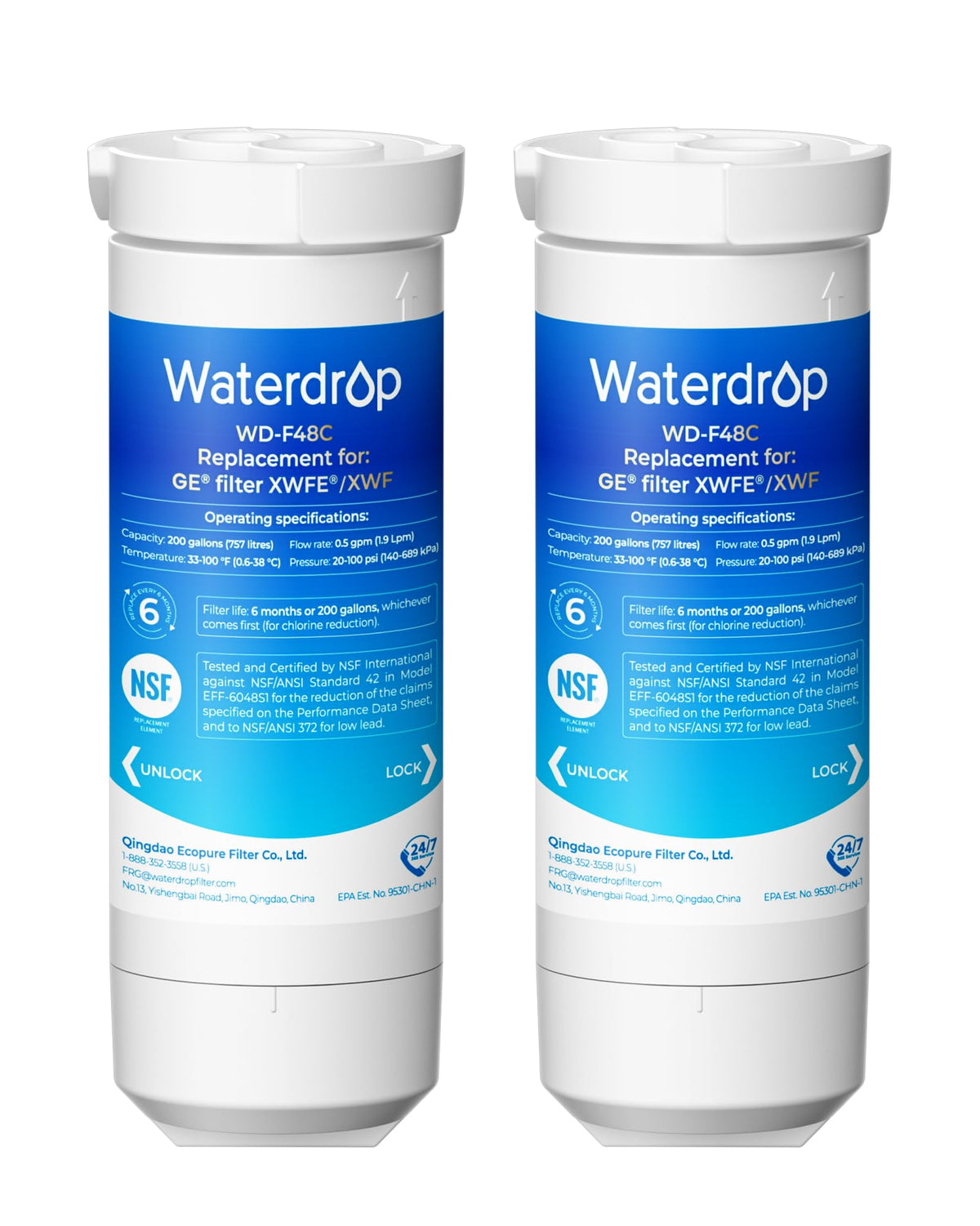 Waterdrop Plus Water Filter Replacement for GE® XWFE®, Built-in Chip 3 Pack