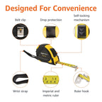 Amazon Basics Self-Locking Tape Measure with Belt Clip, 16-Feet (5-Meters), Inch/Metric Scale, MID Accuracy, Black, Yellow