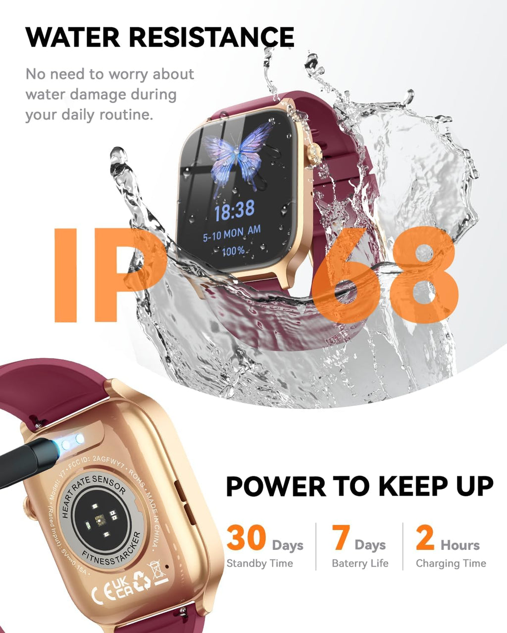 Smart Watch for Men Women- Answer/Make Call, 2026 IP68 Waterproof Fitness Tracker Watch with Sleep Step Counter Activity Smartwatch for Samsung Android iPhone iOS (Deep Burgundy, 1.83)