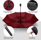 TechRise Umbrella, Compact Strong Windproof Automatic Umbrellas, Folding Lightweight, Portable Travel Golf Umbrella for Rain