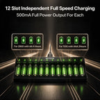 BEVIGOR 12 Slot Battery Charger with 12 Pack AA Rechargeable Batteries