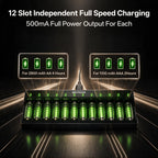 BEVIGOR 12 Slot Battery Charger with 12 Pack AA Rechargeable Batteries