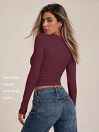 LILLUSORY Long Sleeve Tops Women Crew Neck Y2k T Shirts