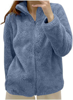 Fleece Winter Jackets for Women UK Fashion Warm Soft Fluffy Coats Causal Solid Color Long Sleeve Full Zip Jacket Elegant Callor Lapel Cardigans Ladies Teddy Fleece Outwear Gifts for Daily Holiday
