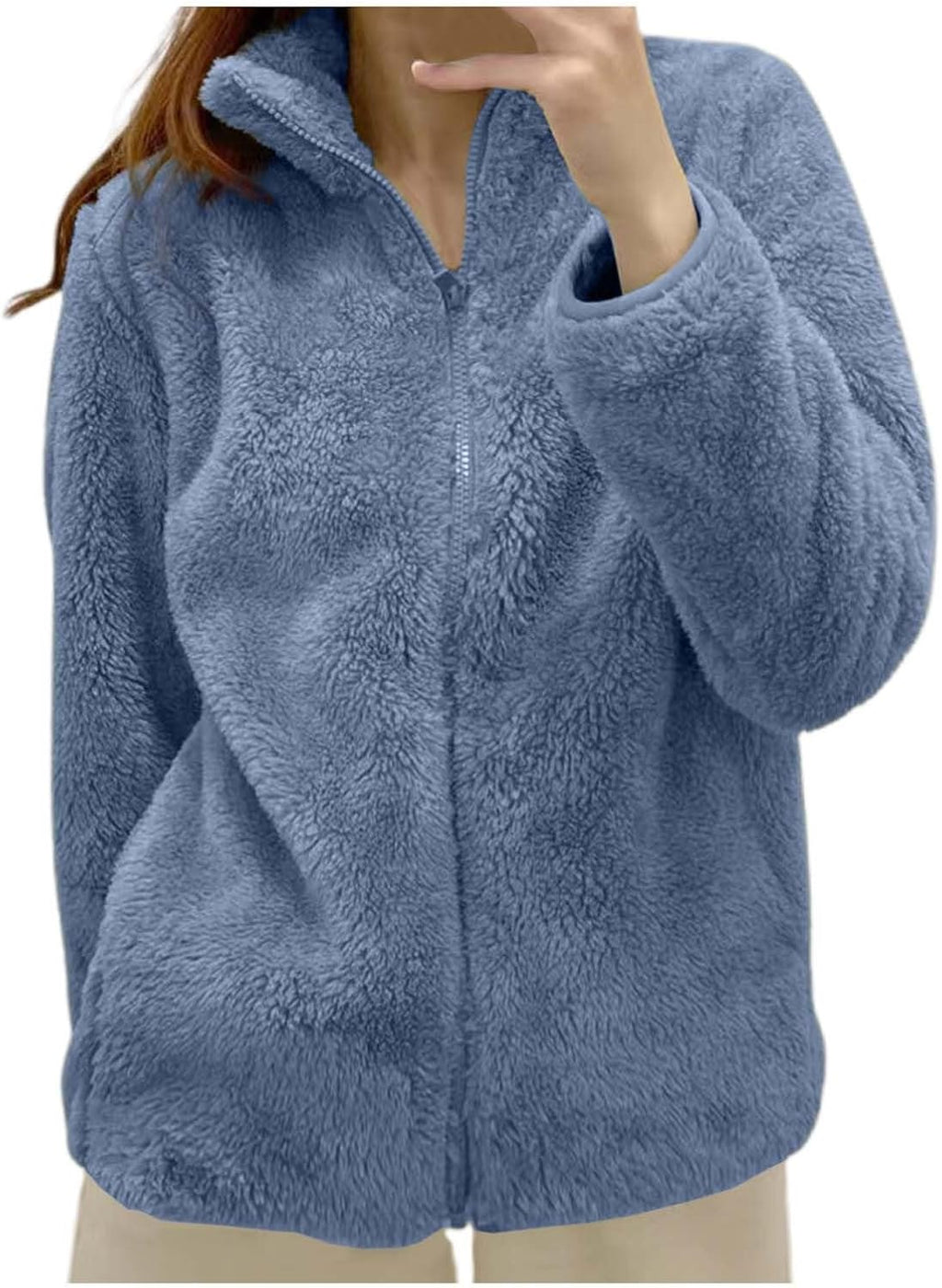 Fleece Winter Jackets for Women UK Fashion Warm Soft Fluffy Coats Causal Solid Color Long Sleeve Full Zip Jacket Elegant Callor Lapel Cardigans Ladies Teddy Fleece Outwear Gifts for Daily Holiday