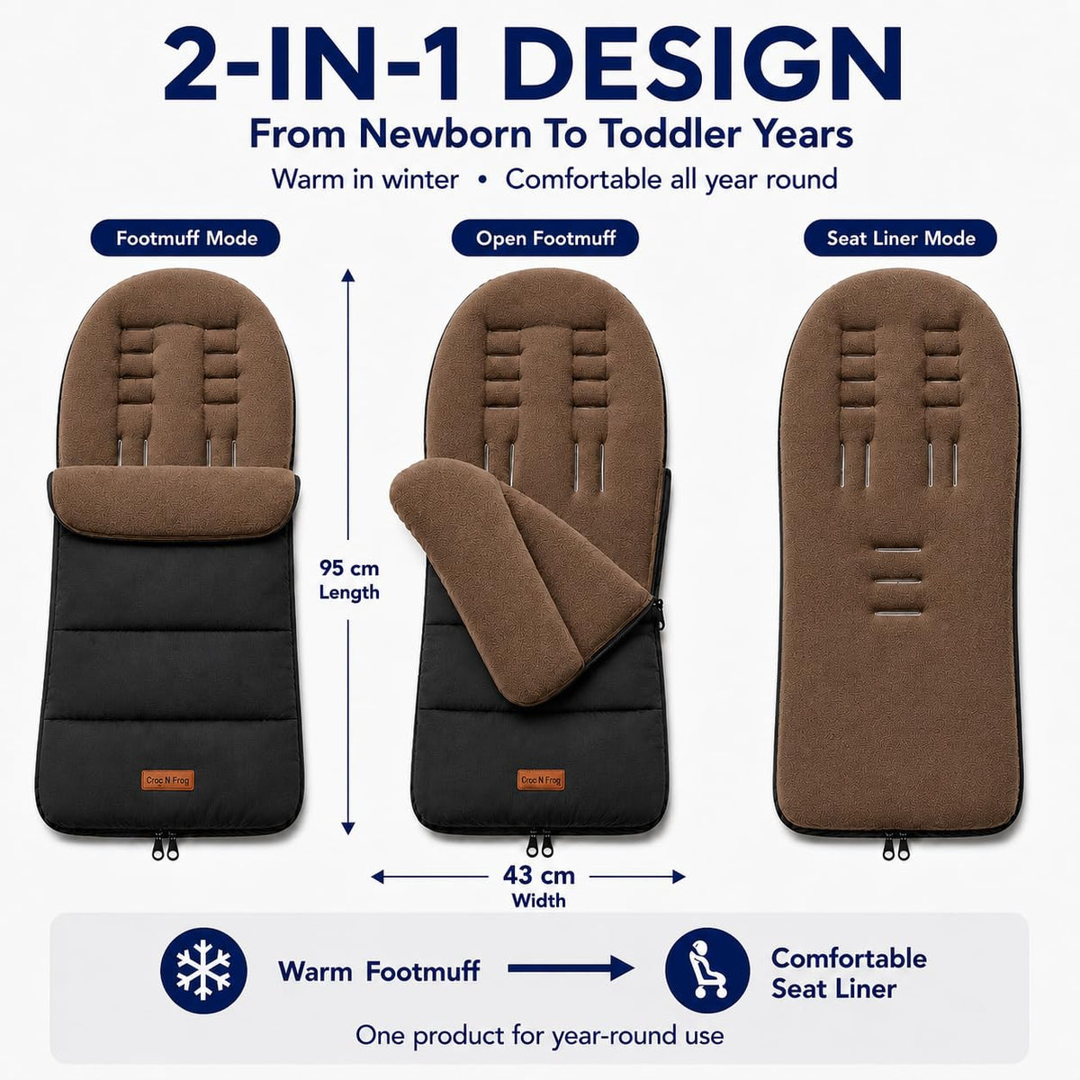 CrocnFrog Universal Baby Bunting Footmuff - Cosy Toes Fit Toddler Foot Muff for Stroller, Buggy, Pushchair & Pram Footmuffs Comes with Warm and Soft Polar Fleece Water, Wind