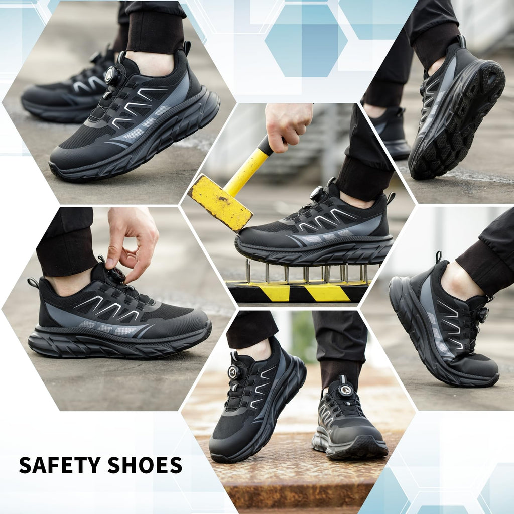 Safety Trainers Men Women Steel Toe Cap Trainers Lightweight Work Safety Shoes Breathable Non Slip Steel Toe Cap Boots Swivel Buckle Shoelaces