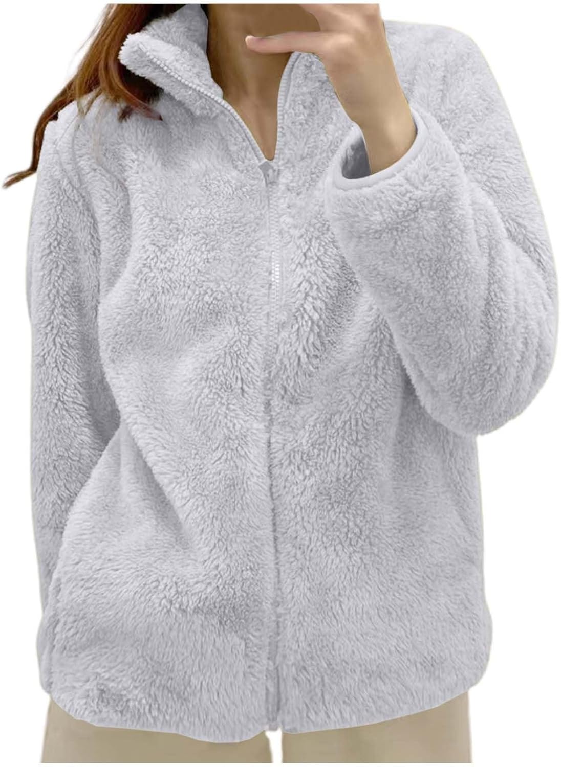 Fleece Winter Jackets for Women UK Fashion Warm Soft Fluffy Coats Causal Solid Color Long Sleeve Full Zip Jacket Elegant Callor Lapel Cardigans Ladies Teddy Fleece Outwear Gifts for Daily Holiday
