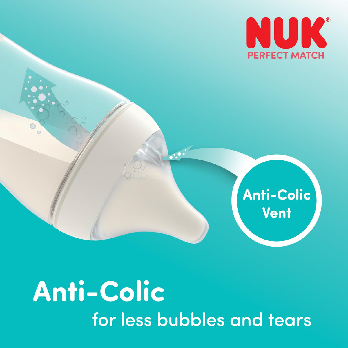 NUK Perfect Match Baby Bottle | 3+ Months | 260ml | Anti Colic Feeding Bottle | PP | Temperature Control Indicator | Hippo | 3 Count