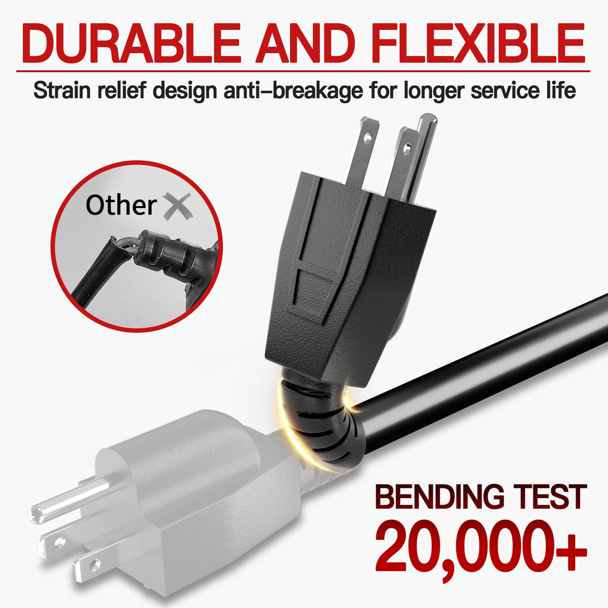 Skrizcable 16/3 15 FT Outdoor Extension Cord Waterproof, Black Power Cord